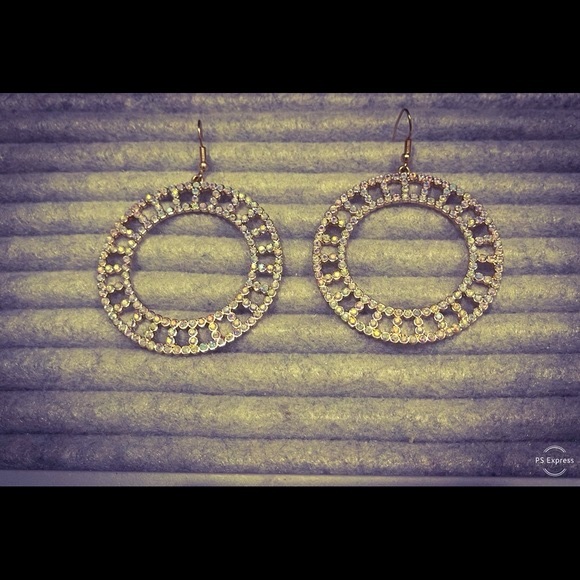 NEW, Anthropologie, Shiny, Geometric Design Dangle, Hoop Earrings - Picture 1 of 12